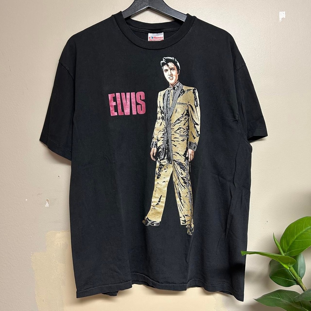Vintage 90s Elvis Presley Black Music Band Shirt Hanes Ultraweight Mens L